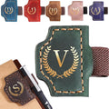 Personalized Mark Bookmark with Pen Holder, Leather Magnetic Book Marker 26 Letters,Custom Initials Page Marks, Gifts for Book Lovers Readers Men Women (Green, V)