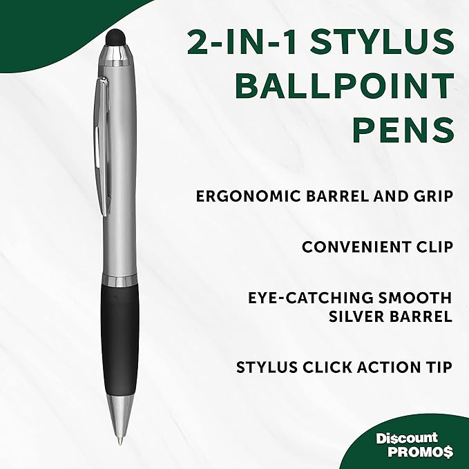 DISCOUNT PROMOS Stylus Ballpoint Pens Set of 10, Bulk Pack - Black Ink, Great for Office, School, Business, Tradeshows, Events - Black