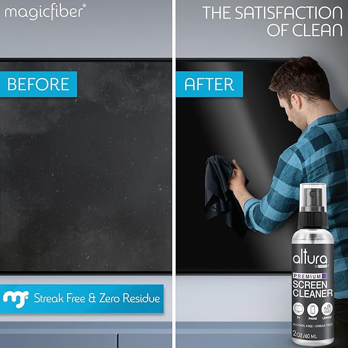 Screen Cleaner Spray & Wipe Kit (Streak & Scratch Free) Computer Screen Cleaner + 2 Microfiber Cleaning Cloths Cleaning Kit LCD LED OLED Touchscreen Flat Smart TV Monitor Laptop Electronics Car 2oz