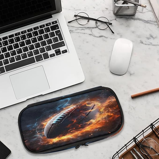 Pardick American Football Fire Pencil Case，Big Capacity Pencil Pouch Coin Pouch Stationery Organizer For Teen School