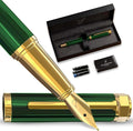 Ellington Pens Luxury Fountain Pen Set - Smooth Fine Nib - Includes 3 Ink Cartridges, Refillable Ink Converter, Box - Fountain Pens For Writing, Calligraphy, Journaling, Sketching (Emerald Enigma)