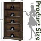 TVU 5-Tier Solid Wood Book Shelf, Floor Standing Bookcase, 65" H × 31.5" W × 11.8" D Bookshelf, Farmhouse Style Book Case with Arched Base, Suitable for Living Room, Study, Office, Rustic Brown