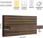 Lwenki Decorative Key Holder for Wall with Shelf, Entryway Shelf with Hooks Holds Leashes, Jackets and Glasses – Sturdy Wood Keyholder Entrance Hanger with Mounting Hardware (Brown, Medium)