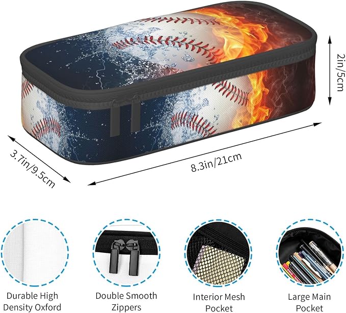 HKHEHOP Baseball Ball Pencil Case Big Capacity Storage Pencil Pouch Stationery Bags With Zipper Portable Pen Holder Box Organizer For Boys Girls Teens Student College School Office Supplies