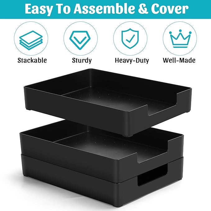 AZFUNN Letter-Size Tray Desk Letter Tray Paper Tray, Sturdy Heavy-Duty Plastic Printer Paper Tray, Single-Tier Stackable File Storage Organizer for Office Home (1, Black)