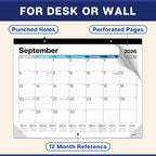 Dunwell 2026 Desk Calendar 22x17 (Blue), 22 x 17 Large Monthly Desk Blotter or Hanging Wall Calendar, Jan–Dec 2026, Lined Daily Blocks, Easy to Read