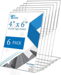 EHWINE 6 Pack 4 x 6 Acrylic Sign Holder, Clear Plastic Signs Display Stand, Vertical Slanted Back Paper Holder Stand up Table Top Sign Holders Flyer Stand Frames Suitable for Office Business Store