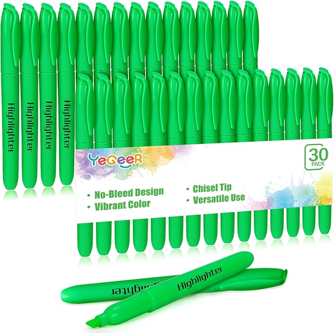 YEGEER Highlighters Bulk - Quick-Dry No Bleed Markers for Office Classroom School Supplies Adults Kids Teachers Students (Green, 30)