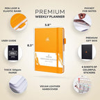 Clever Fox Planner Premium Edition – Undated Luxurious Weekly & Monthly Planner to Increase Productivity and Hit Your Goals – Organizer – Start Anytime, A5, Lasts 1 Year, Amber Yellow (Weekly)