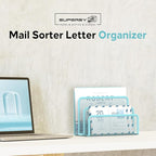 SUPEASY Mail Organizer for Desk, Mesh Metal Mail Holder Countertop with 3-Slot, Letter Sorter File Holder, Office Envelope Organizer for Mails (Blue)