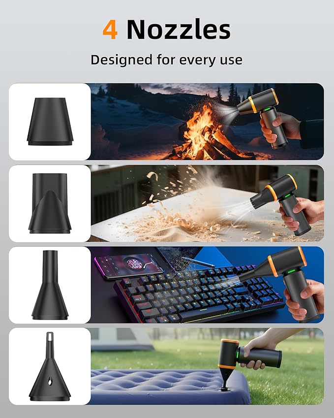 [Upgraded] Compressed Air Duster, 180000RPM High-Velocity Electric Air Duster with Stepless Speed Control, Rechargeable Portable Cordless Air Blower for Home, Car, Computer, and Keyboard Cleaning
