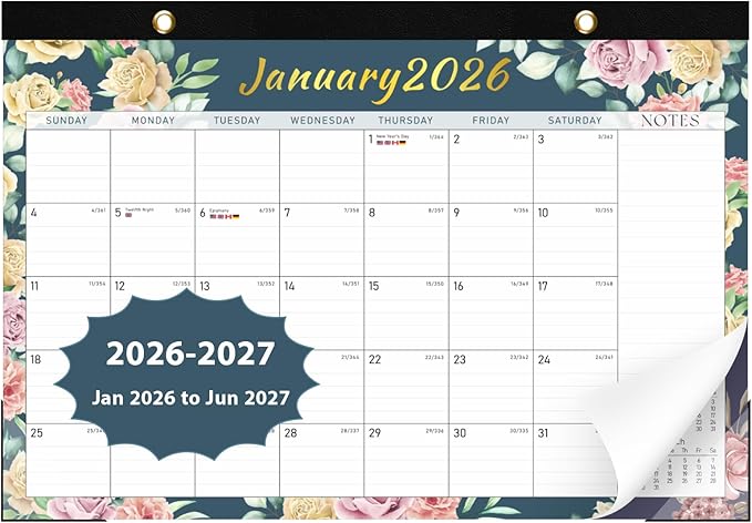 2026 Desk Calendar, 18 Monthly Calendar Runs from January 2026 to June 2027, Large 17" x 12" Desktop/Wall Calendars Easy Scheduling & Notes, Ideal for School, Home and Office - Vintage Floral