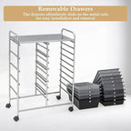 HAPPYGRILL 15-Drawer Rolling Cart, Storage Carts with Removable Drawers & Steel Frame, Utility Cart on Lockable Wheels for Home, School, Office, Black Gradient