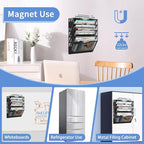 LQPAFZ 5-Tier Magnetic File Holder, No Drilling Installation File Cabinet Organizer, Black Magnetic File Organizer, Magazine Rack, Magnetic Paper Holder for Refrigerator, File Cabinets, Whiteboard