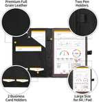 Jack&Chris Leather Portfolio, A4 Document Folder Legal Pad Padfolio, Professional Writing Letter Notepad Clipboard Sleeve Organizer, Resume Folio Binder for Men&Women,Black