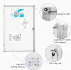 BEST BOARD Lockable Magnetic Enclosed 36x24 inches Dry-Erase whiteboard, Tamper-Resistant Wall-Mounted Display whiteboard, Aluminum-Framed Window whiteboard (White)