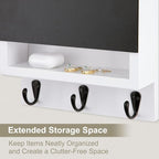 Lucundm Key and Mail Holder for Wall, Key Holder with Chalkboard and Long Storage Box, Key Hanger with 3 Sturdy Hooks for Coat, Dog Leash, Entryway Mail Organizer (White)