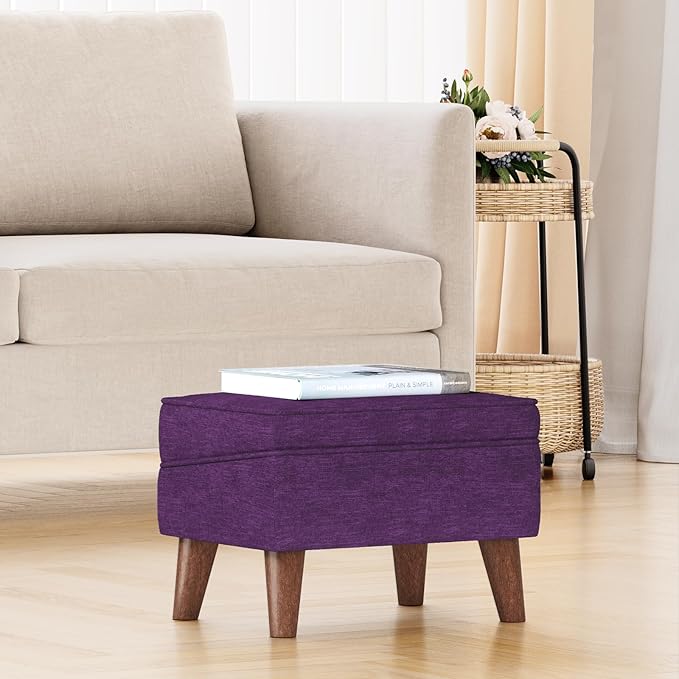 FAGAGA Storage Ottoman, Small Foot Stool Ottoman with Storage, Modern Foot Rest with Adjustable Lid and Sturdy Wood Legs for Living Room, Bedroom, Couch, Enterway(Purple)