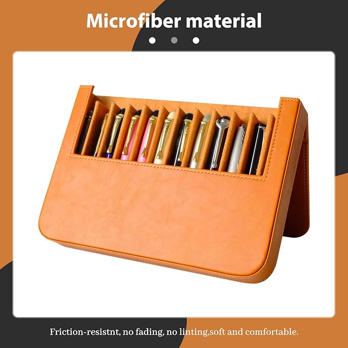 MIVLXLX Leather 12 Fountain Pen/Pencil Tray Case Organizer, Fashion Design, Handmade, Magnetic Closure with Drawer, Christmas Gift for Man/Woman/Office, 12 Slots(brown)