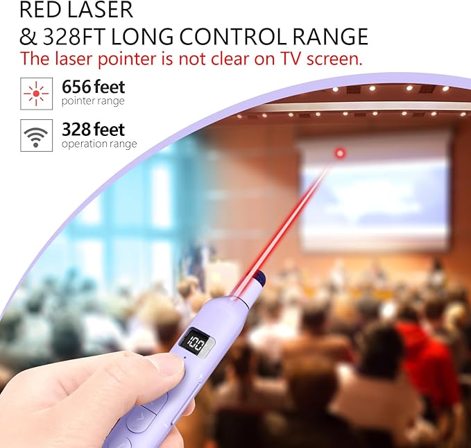 Norwii N21 Bluetooth Presentation Clicker with Telescopic Teaching Pointer, Presentation Remote with Retractable Stick for PowerPiont, Wireless Presenter, Slide Advancer - Purple