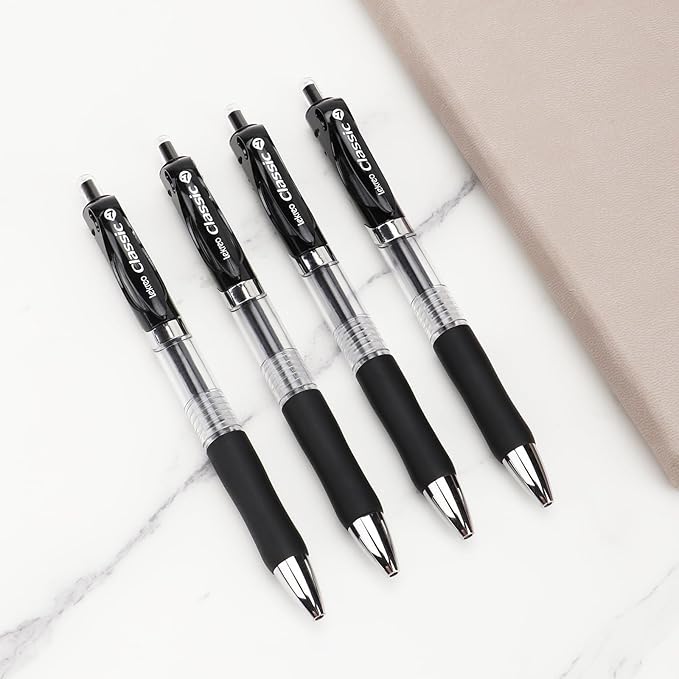 Lekreo Classic Retractable Gel Roller Pens, 0.7mm Fine Point Black Ink (Black - 36 Packs)