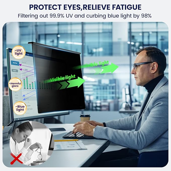 Magnetic 32 Inch Privacy Screen for Frameless Computer Monitor 16:9 Aspect Ratio,Hanging Blue Light Screen Protector Eye Protection Anti-Spy Shield, 32in Removable Privacy Filter