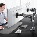 ARES WING Vertical Dual Monitor Mount - 24-57" Aluminum Heavy Duty Monitor Arms for 2 Monitors, Fully Adjustable Gas Spring Stacked Monitor Stand with 75/100/200 Vesa Mount, Black