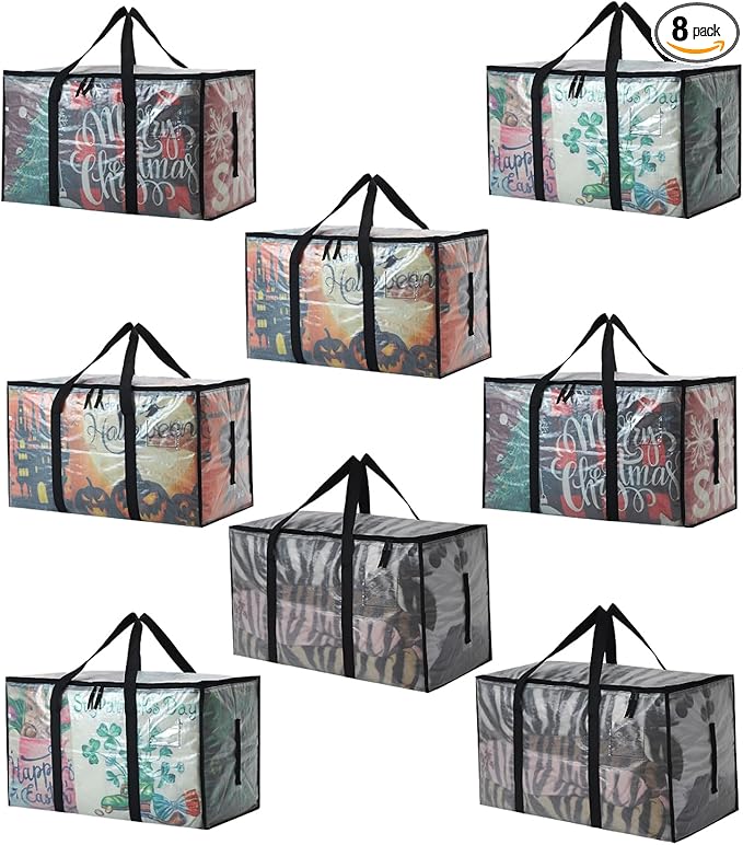 PWRSC Heavy Duty 93L (24.5 Gallon) Stackable Storage Bins with Fully Openable Lids,Moving Bags Heavy Duty, Clear Plastic Totes for Moving Storage, Home Organization, Christmas Decorations 8 pack