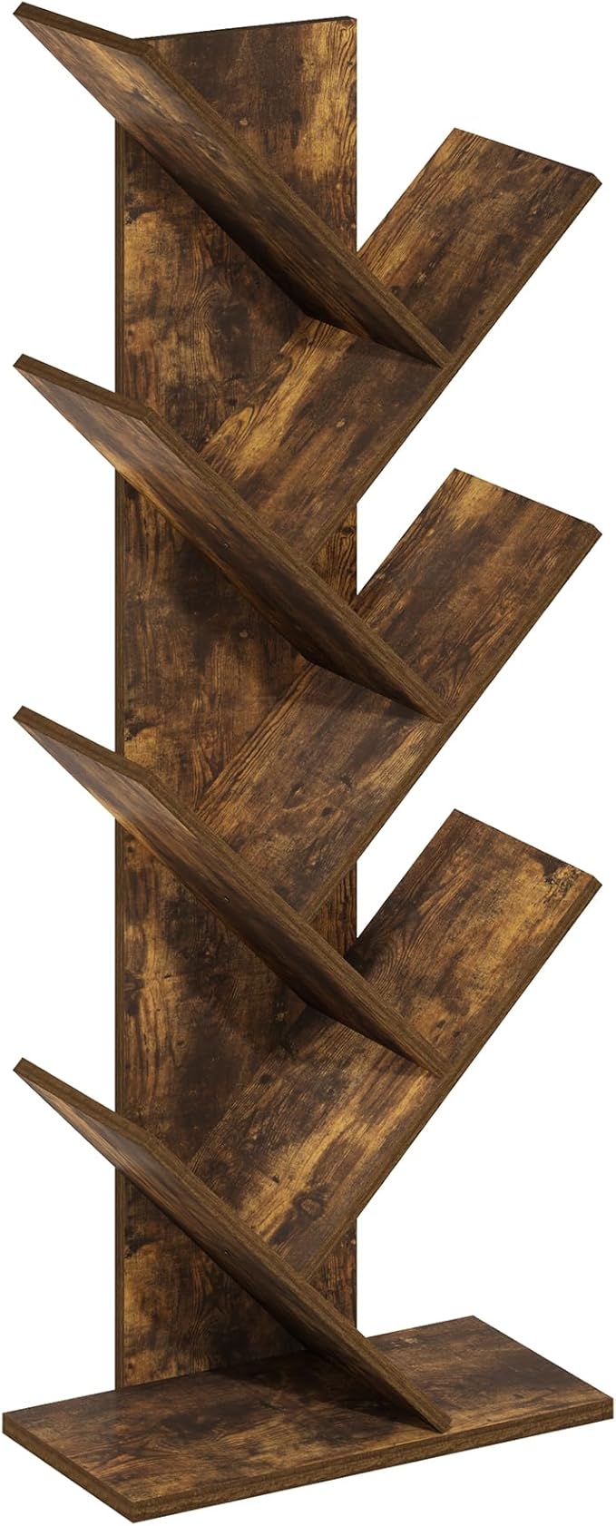 Furinno Tree Book Shelf, 7-Tier Bookshelf, Tree Bookcase for Room Decor, 8.4 x 15.7 x 39.4, for Living Room, Bedroom, Home Office, Amber Pine