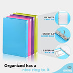 ½ Inch 3 Ring Binder .5 inch Clear View Cover with 2 Inside Pockets, Colored School Supplies Office and Home Binders - Assorted Colors May Vary (4 Pack) – by Enday