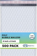 White Small Bubble Mailers 4x8 Inch #000 | Thick Padded Poly Bubble Mailer Envelopes | Waterproof Mailing Envelopes | 500 Pack Bulk | Trading card sports Card Shipping | USA Made