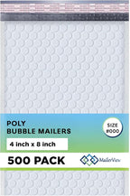 White Small Bubble Mailers 4x8 Inch #000 | Thick Padded Poly Bubble Mailer Envelopes | Waterproof Mailing Envelopes | 500 Pack Bulk | Trading card sports Card Shipping | USA Made