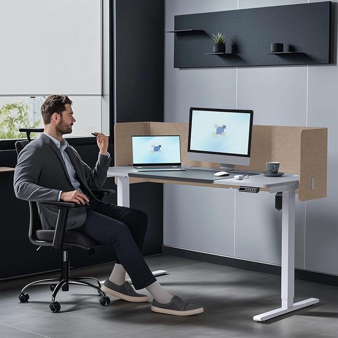 ERGO COLLECT Desk Privacy Panel,2PCS L-Shaped Clamp-On Office Desk Divider,2-in-1 Adjustable Acoustic Desktop Partition Or Under Desk Modesty Screen,for Office,Home,Felt(Dark Camel, 47.2" x 17.7")