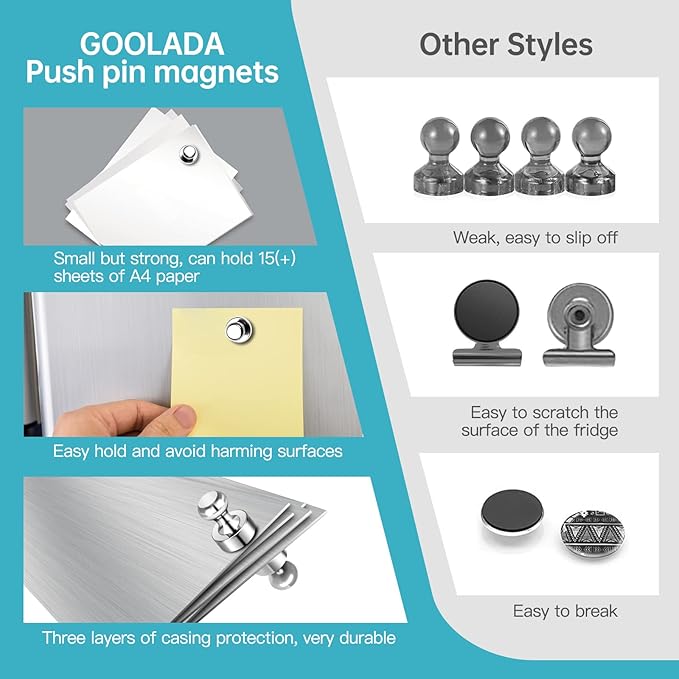 GOOLADA 56Pack Small Fridge Magnets, Neodymium Refrigerator Magnets for Whiteboard, Kitchen, Home, Office, Classroom, Adults, Silver