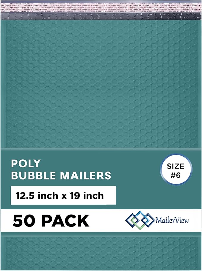 Green 12.5x19.5 Inch Large Poly Bubble Mailers #6 | Padded Envelopes with Self Seal | Air Lined Cushioned Bubble Mailer | Usable Size 12.5x15 | 50 Pack Bulk | Lightweight shipping Bags