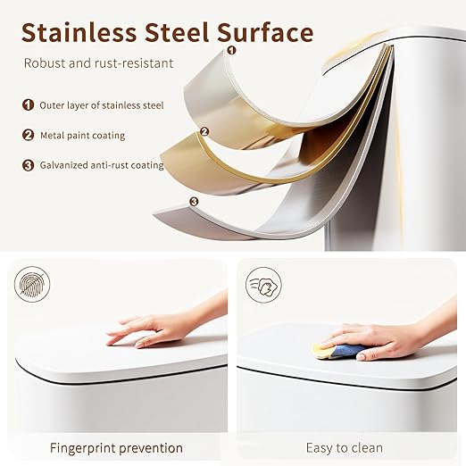 PayLessHere Stainless Steel Trash Can with Lid - Removable Inner Bucket, Foot Pedal Soft Close for Office, Home, Kitchen (White, 13 G)