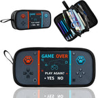 Easozoom Large Game Controller Pencil Case for Teen Boy Kid Capacity Pen Box Pouch Organizer Holder Bag with 3 Compartments & Zipper School College Office Supplies (1PCS Pencil Case) (Gray)