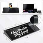 Glass Desktop Whiteboard with Calculator & Storage, Desk Dry Erase Note Memo Board, Compact Desk Organizer for Desk, Office, School Supplies, Black, 2026