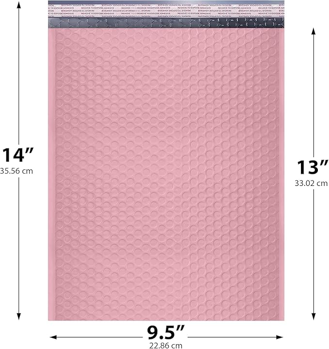 Light Pink 10x13 Inch Poly Bubble Mailers |Self Seal Padded Envelopes for Thick books | Cushioned Bubble Mailer | Usable Size 9.5x13 Inch | Waterproof Lightweight Mailing Shipping Bags | 100 Pack Bulk