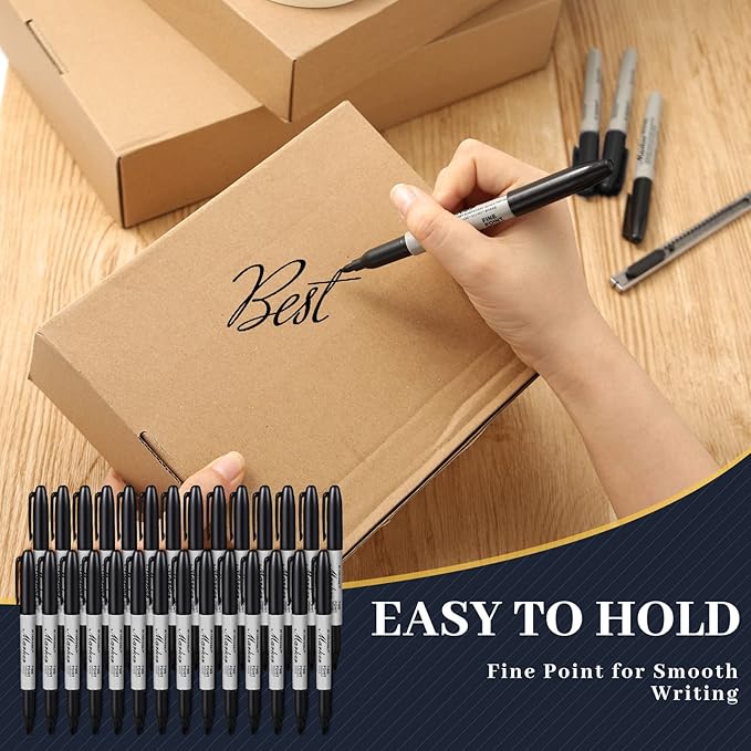 Thenshop 500 Pack Black Permanent Markers Bulk - Fine Point Permanent Marker Quick Drying Waterproof Pens for Doodling Writing Marking Classroom Work on Wood Metal Stone Glass, Office School Supplies