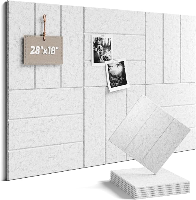 Fluxynara Felt Bulletin Board Tiles -28"x18" with 40 Adhesive Tabs, Cork Board Alternative for Office Decor, Push Pin Board Wall Organizer 6-Pack (Grass Green)