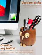WODTILIFE Cute Owl Pen Holder for desk, funny wooden pencil holder with Magnetic Rotating Eyes, Ebony solid wood hollow design, for Office accessories School Home and Holiday Gifts.(Brown)