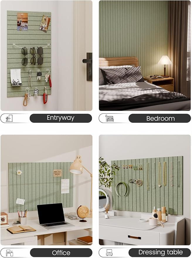 Fluxynara Felt Bulletin Board Tiles -28"x18" with 40 Adhesive Tabs, Cork Board Alternative for Office Decor, Push Pin Board Wall Organizer 6-Pack (Sage)