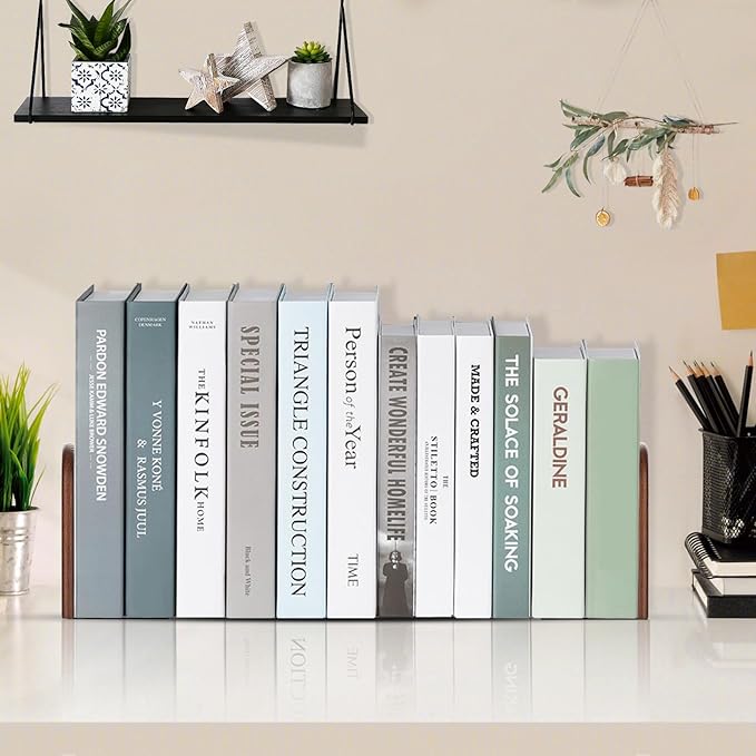 Lauvee Book Ends, Large Sturdy Wooden Bookends for Shelves - Heavy Duty Non-Slip Book Organizers, Decorative Bookend Holders for Home Office, Library, Black Wood Universal Economy Bookend, 1 Pair