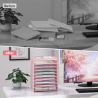 OUTWOLF 10 Tier Paper Organizer - Letter Tray Mesh Desk File Organizer with Handles for Office School Desktop,Pink