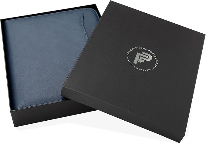 Forevermore Portfolios Padfolio Binder - Professional Faux Leather Travel Organizer Pouch for Tablet, Documents, Presentation Folders, Zipper Closure, Removable 3-Ring Notepad - Blue