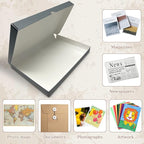 Golden State Art, Archival Folio Storage Box 11x17, Clamshell Design with Metal Edge, Preserve and Store Photos Documents Cards Prints Arts Crafts DIY, Gray, Pack of 2