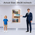 36×24 Inch Lockable Enclosed Bulletin Board, Weather-Resistant Outdoor Noticeboard with 2Locking Doors, Wall-Mounted Silver Aluminum Frame & Cork Presentation Board