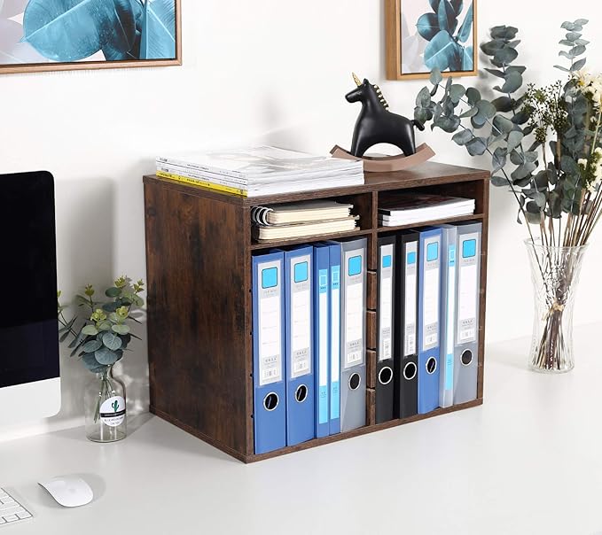 TQVAI Wood Literature Organizer, 12 Slots Hold 6000 Sheets A4 Papers, Wooden Desk Paper File Storage Organizer with Adjustable Shelves, Mailbox Cubbies for Office Home Classroom, Archaize