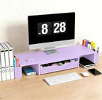 Spacrea Metal Desk Organizers and Accessories, Dual Monitor Stand Riser with Drawer and 2 Pen Holders, Desk Accessories & Workspace Desktop Organizers for Office Supplies (Purple)